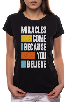 Tricou dama, Believe, 100% Bumbac, W282, Negru Tricou dama, Believe, 100% Bumbac, W282, Negru