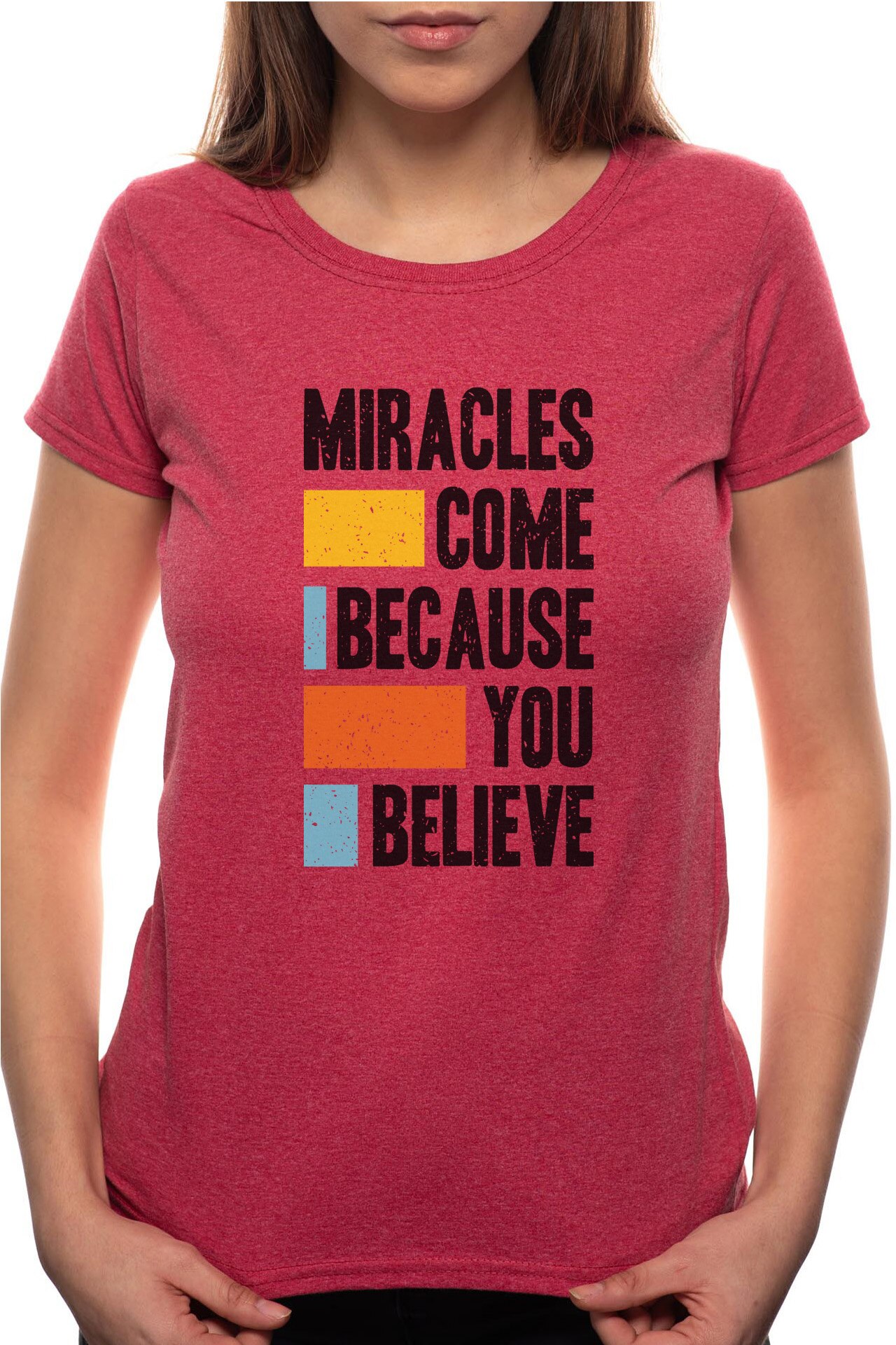 Tricou dama, Believe, 100% Bumbac, W282, Rosu Bordeaux
