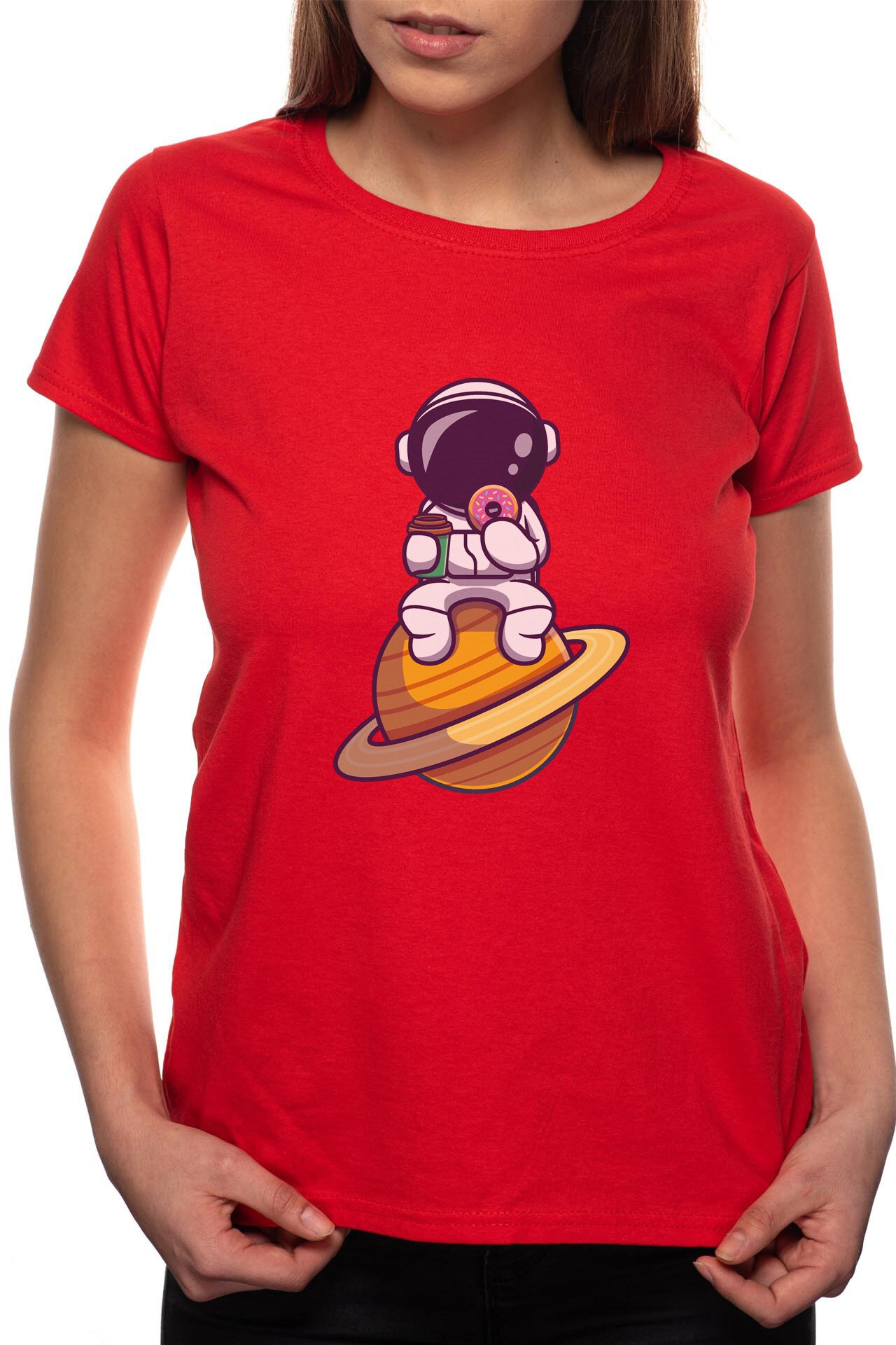 Tricou dama, Doughnut, 100% Bumbac, BR280, Rosu
