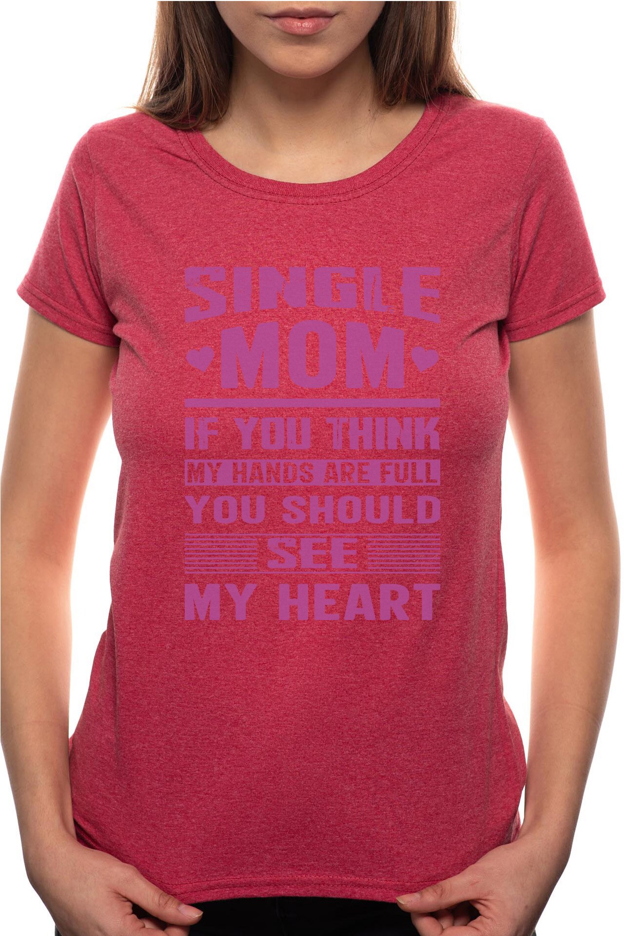 Tricou dama, Single Mom, 100% Bumbac, R289, Rosu Bordeaux