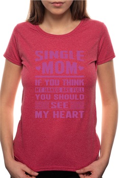 Tricou dama, Single Mom, 100% Bumbac, R289, Rosu Bordeaux Tricou dama, Single Mom, 100% Bumbac, R289, Rosu Bordeaux