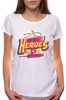 Tricou dama, Heroes, 100% Bumbac, P293, Alb Tricou dama, Heroes, 100% Bumbac, P293, Alb