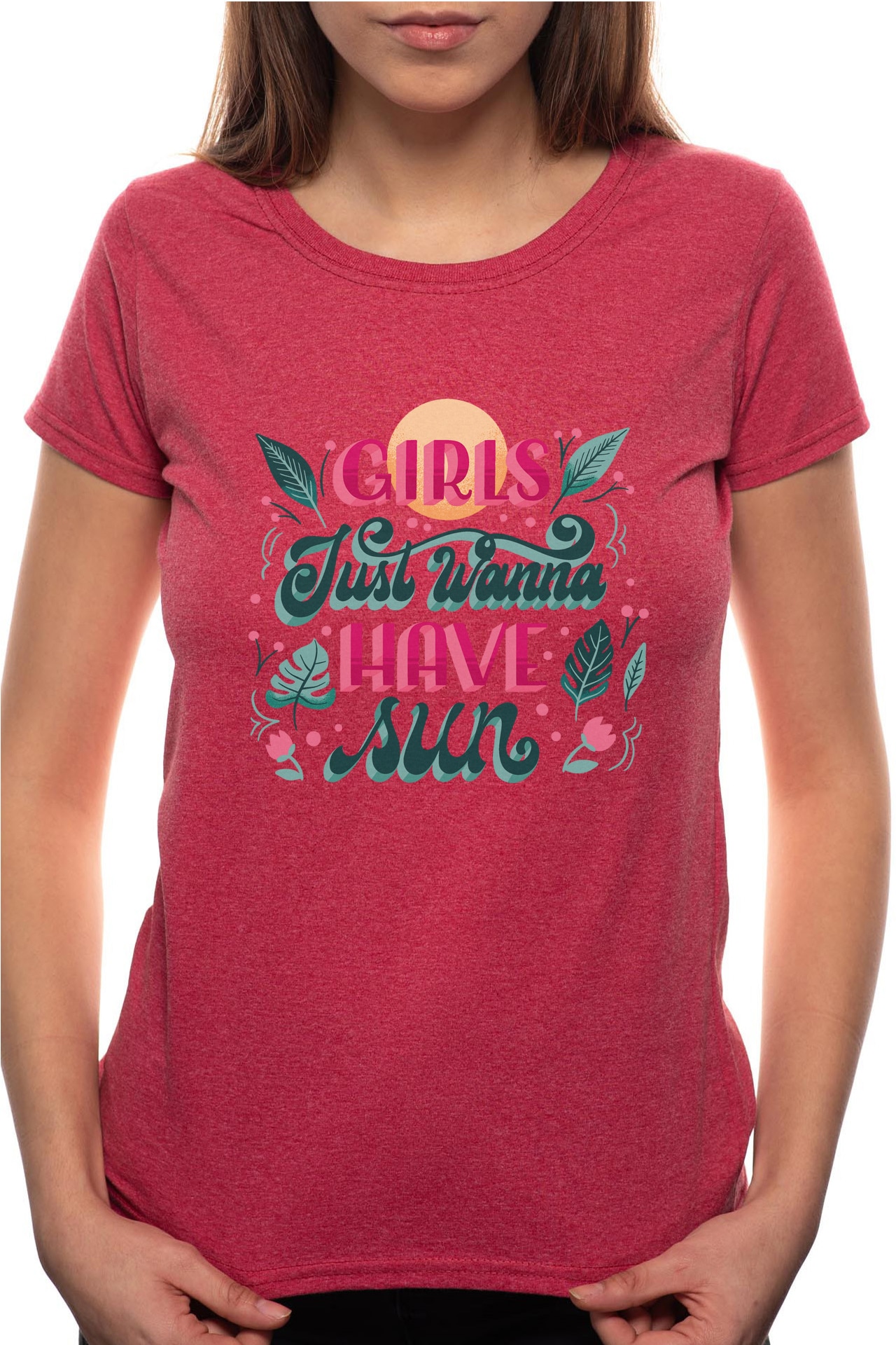 Tricou dama, Girls Just Wanna, 100% Bumbac, B292, Rosu Bordeaux