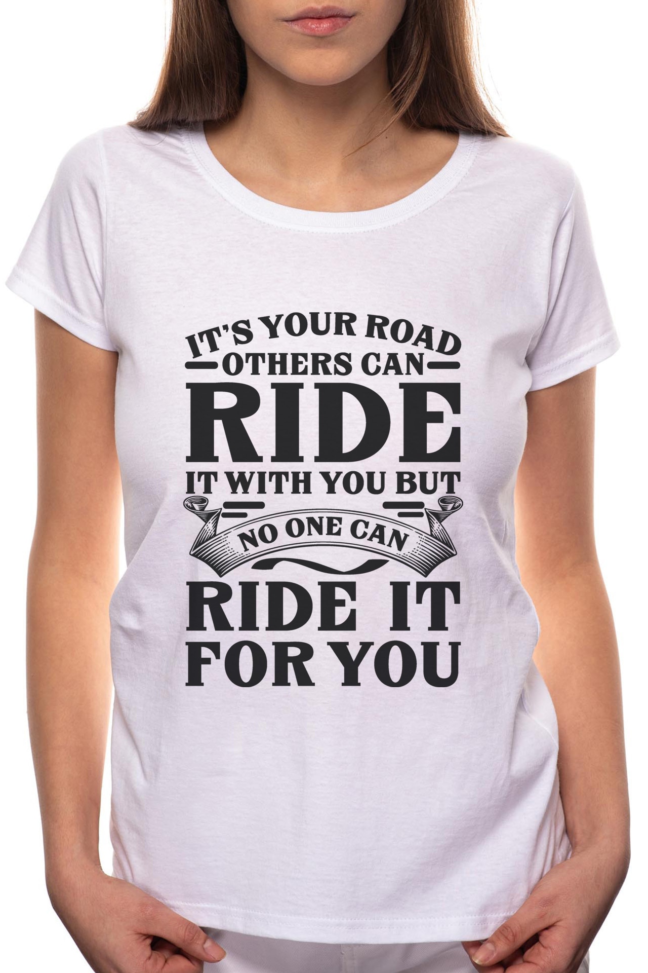 Tricou dama, Ride It, 100% Bumbac, W294, Alb