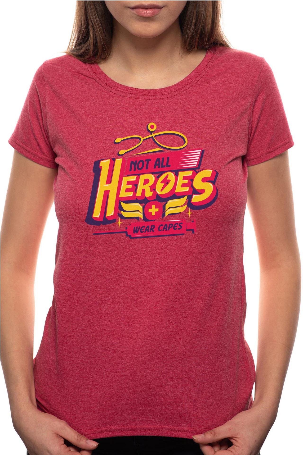 Tricou dama, Heroes, 100% Bumbac, P293, Rosu Bordeaux