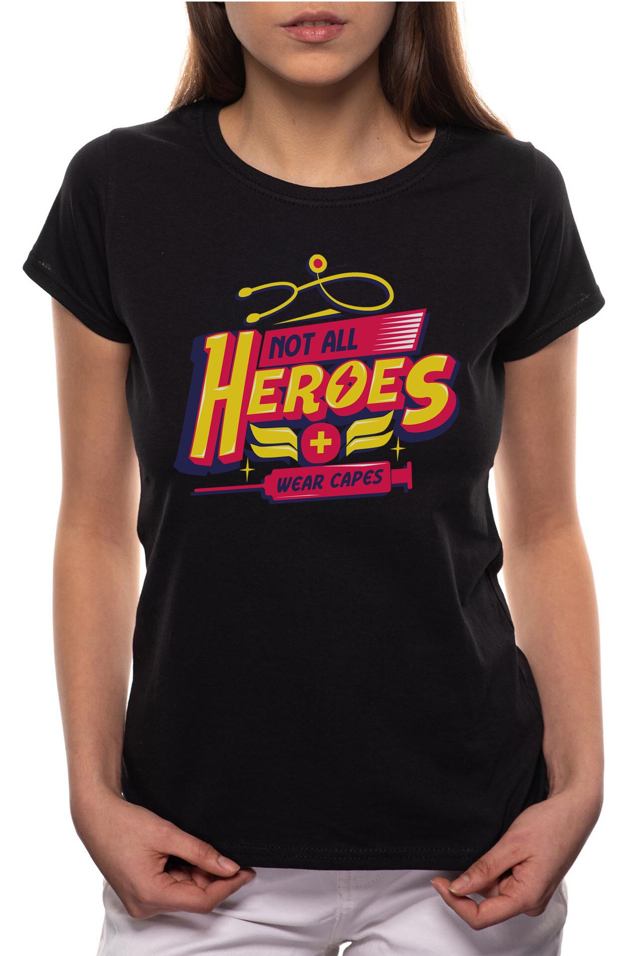 Tricou dama, Heroes, 100% Bumbac, P293, Negru