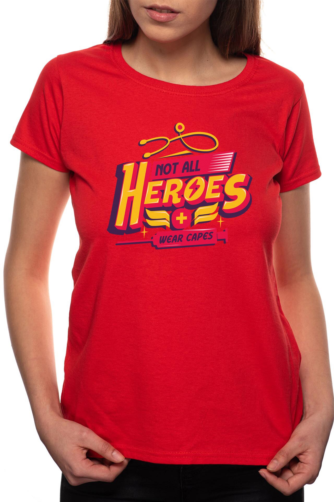 Tricou dama, Heroes, 100% Bumbac, P293, Rosu