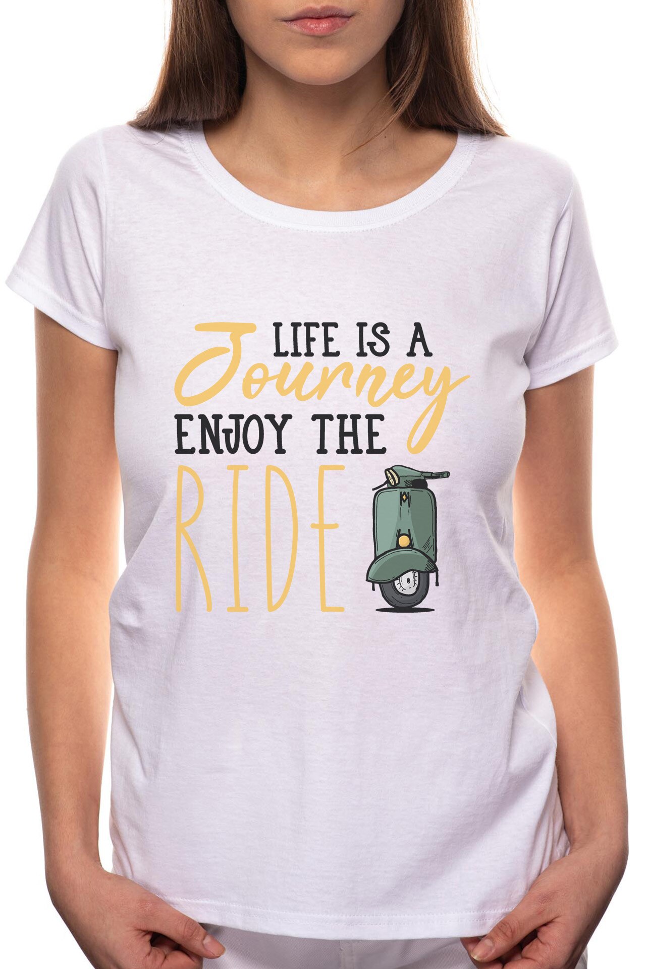 Tricou dama, Life Is A Journey, 100% Bumbac, R298, Alb