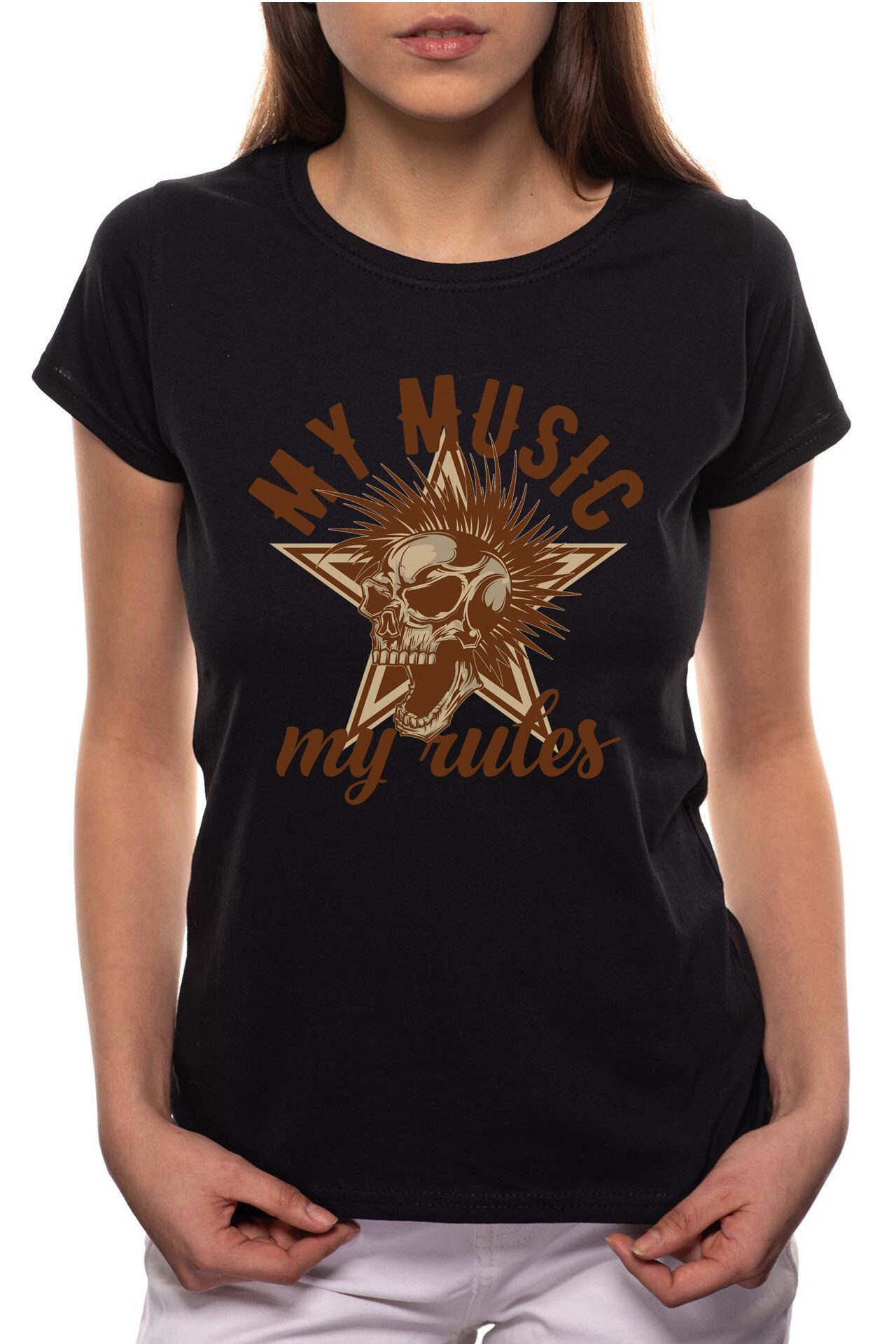 Tricou dama, My Music My Rules, 100% Bumbac, W296, Negru