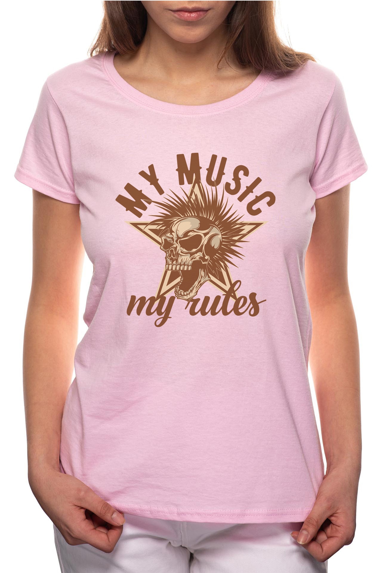 Tricou dama, My Music My Rules, 100% Bumbac, W296, Roz