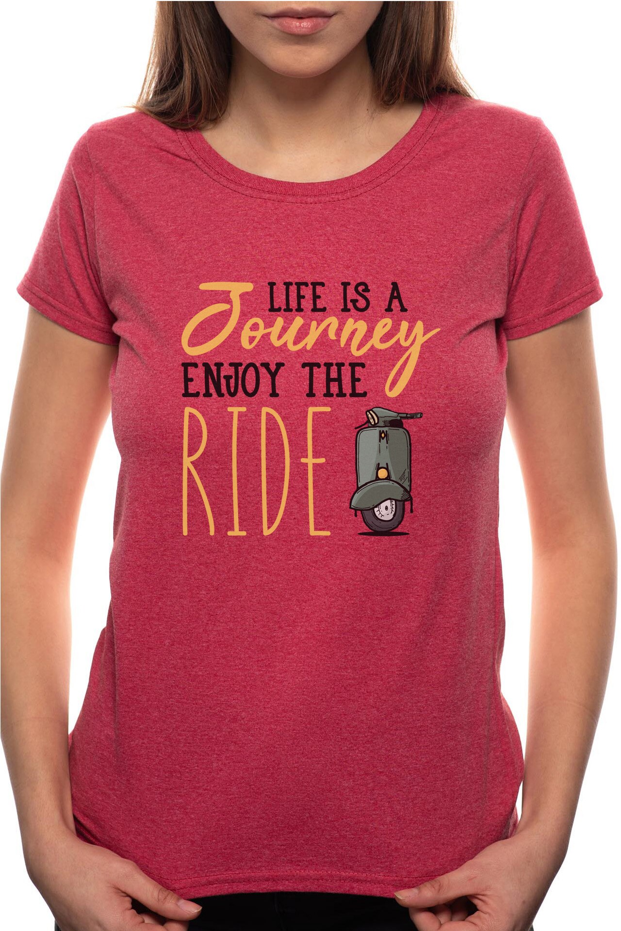Tricou dama, Life Is A Journey, 100% Bumbac, R298, Rosu Bordeaux