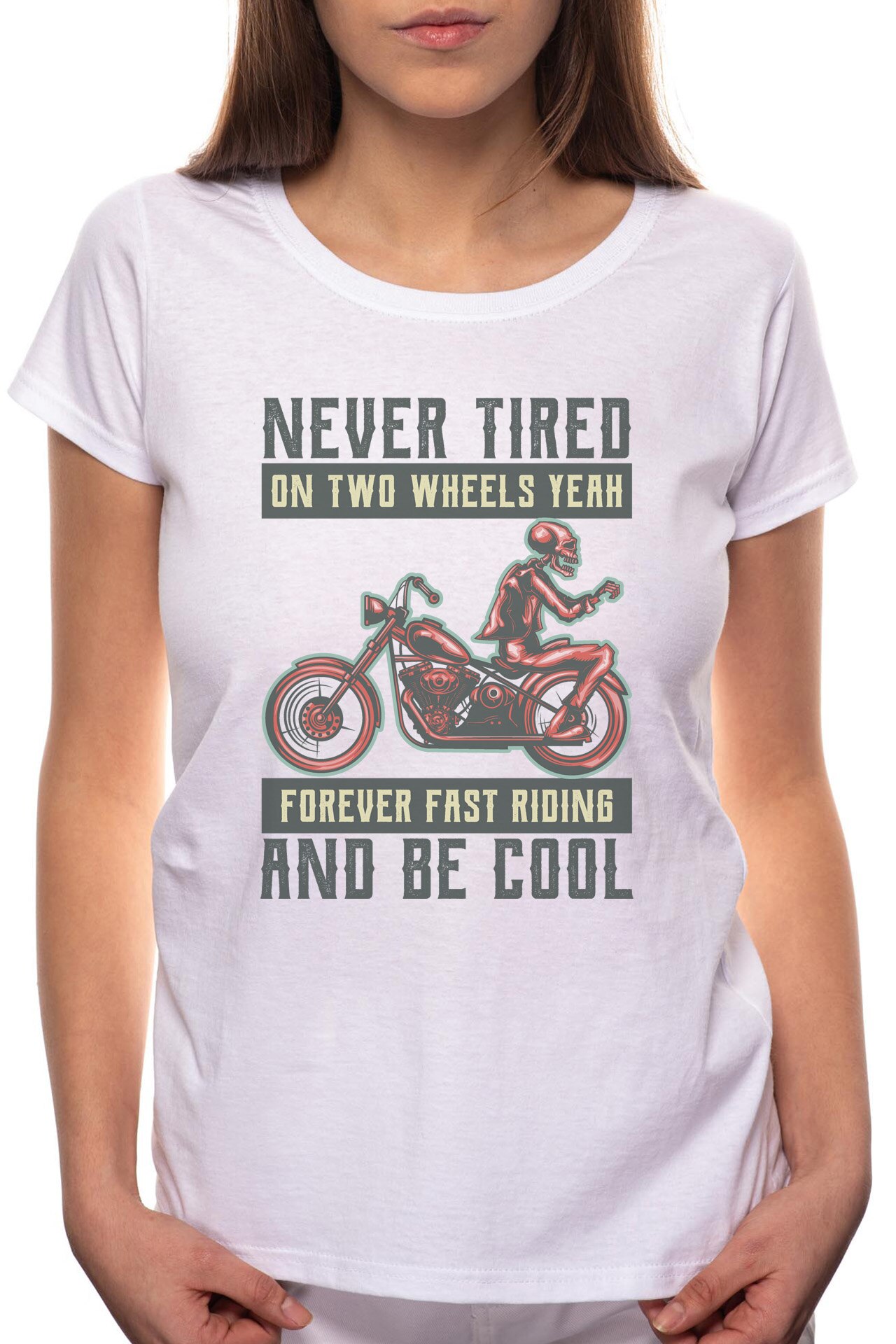 Tricou dama, Never Tired, 100% Bumbac, B299, Alb