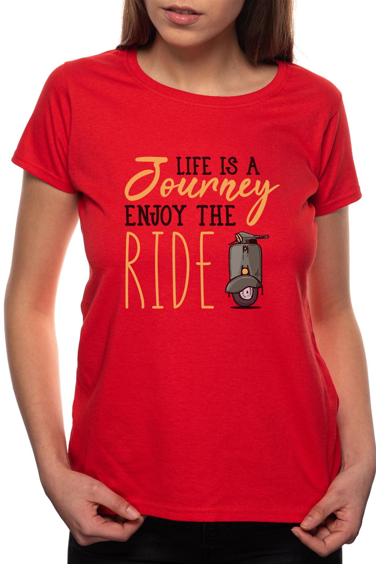 Tricou dama, Life Is A Journey, 100% Bumbac, R298, Rosu