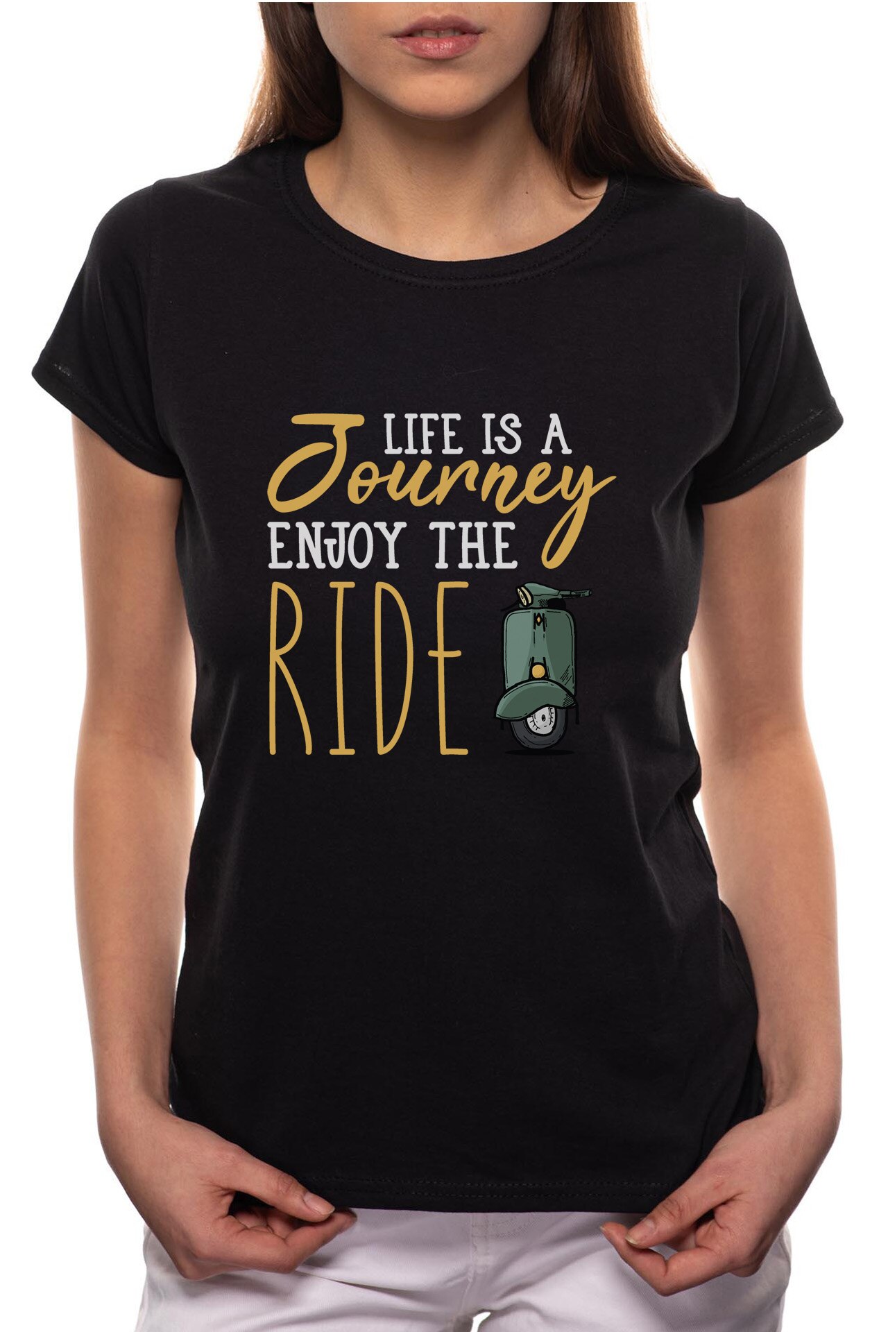 Tricou dama, Life Is A Journey, 100% Bumbac, R298, Negru
