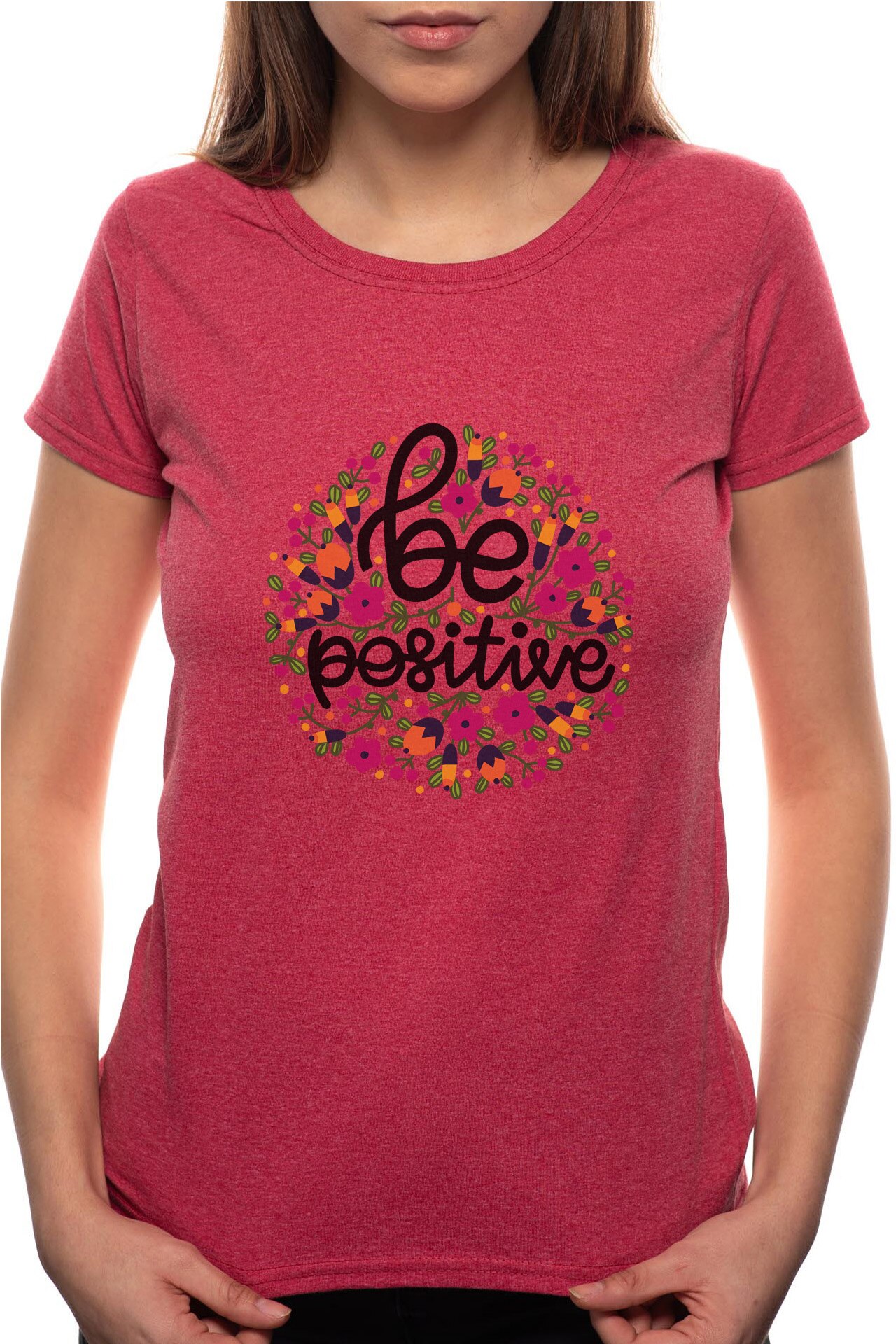 Tricou dama, Be Positive, 100% Bumbac, R300, Rosu Bordeaux