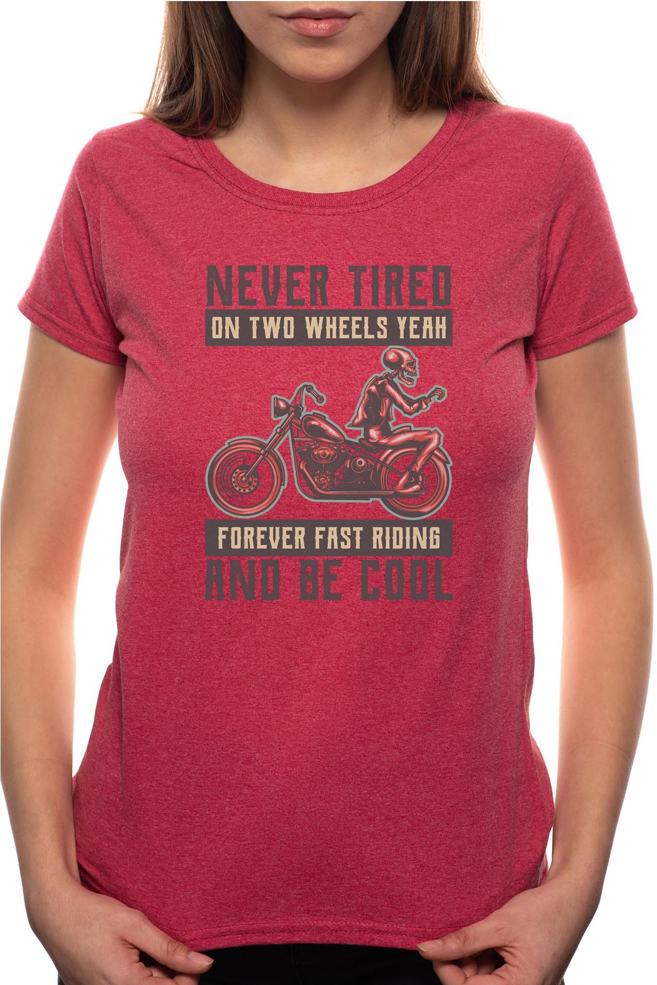 Tricou dama, Never Tired, 100% Bumbac, B299, Rosu Bordeaux