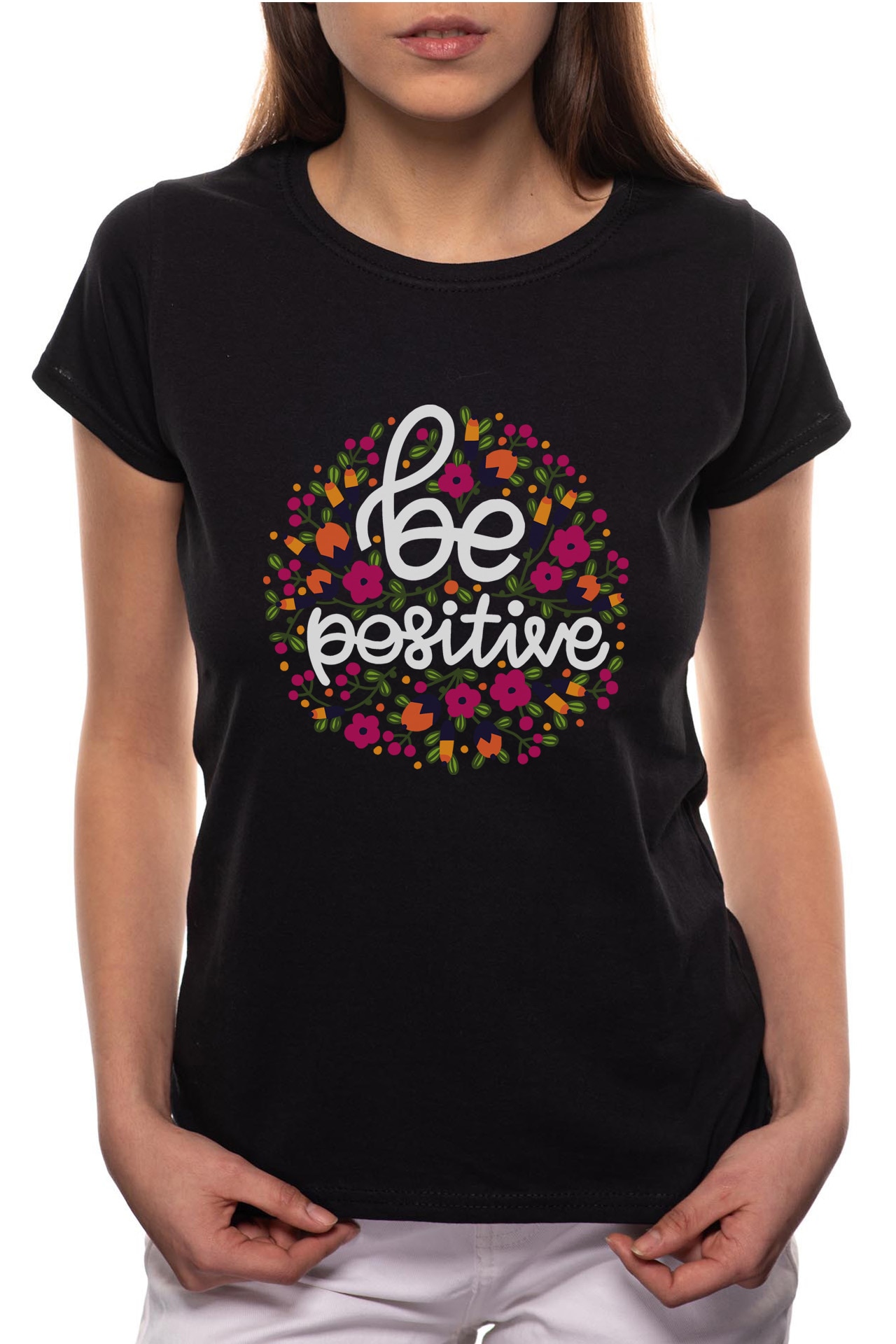 Tricou dama, Be Positive, 100% Bumbac, R300, Negru