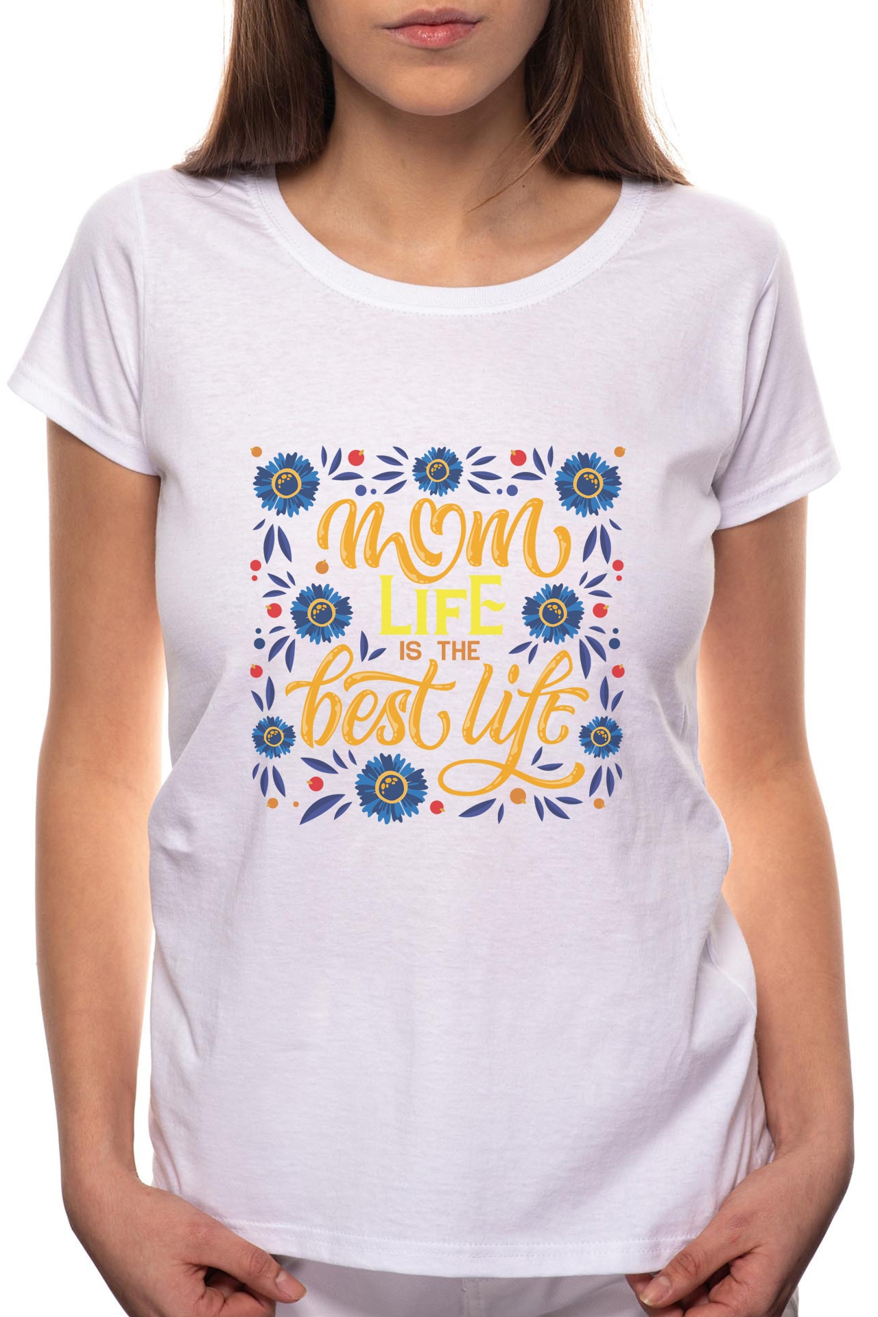 Tricou dama, Mom Life, 100% Bumbac, W303, Alb