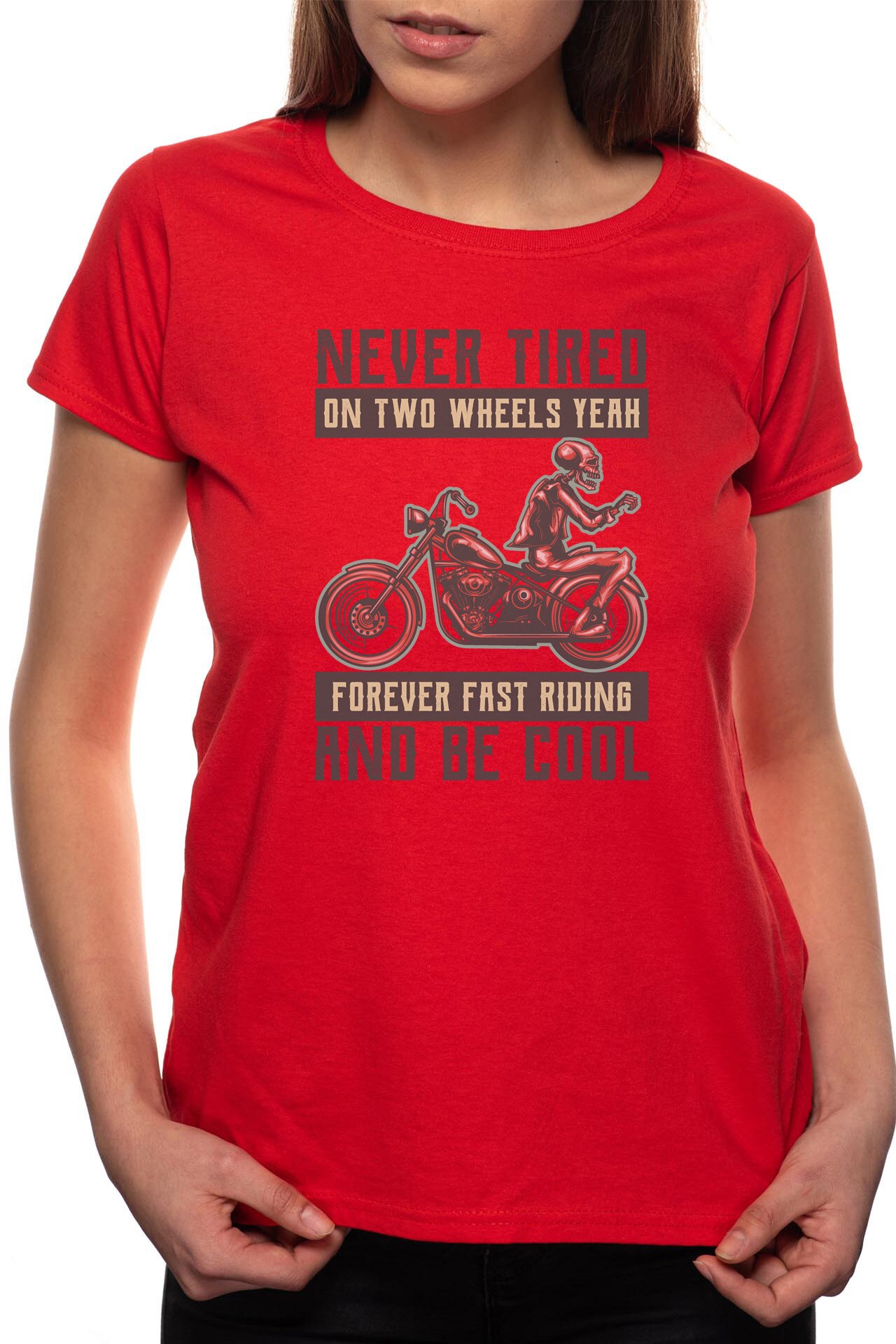 Tricou dama, Never Tired, 100% Bumbac, B299, Rosu