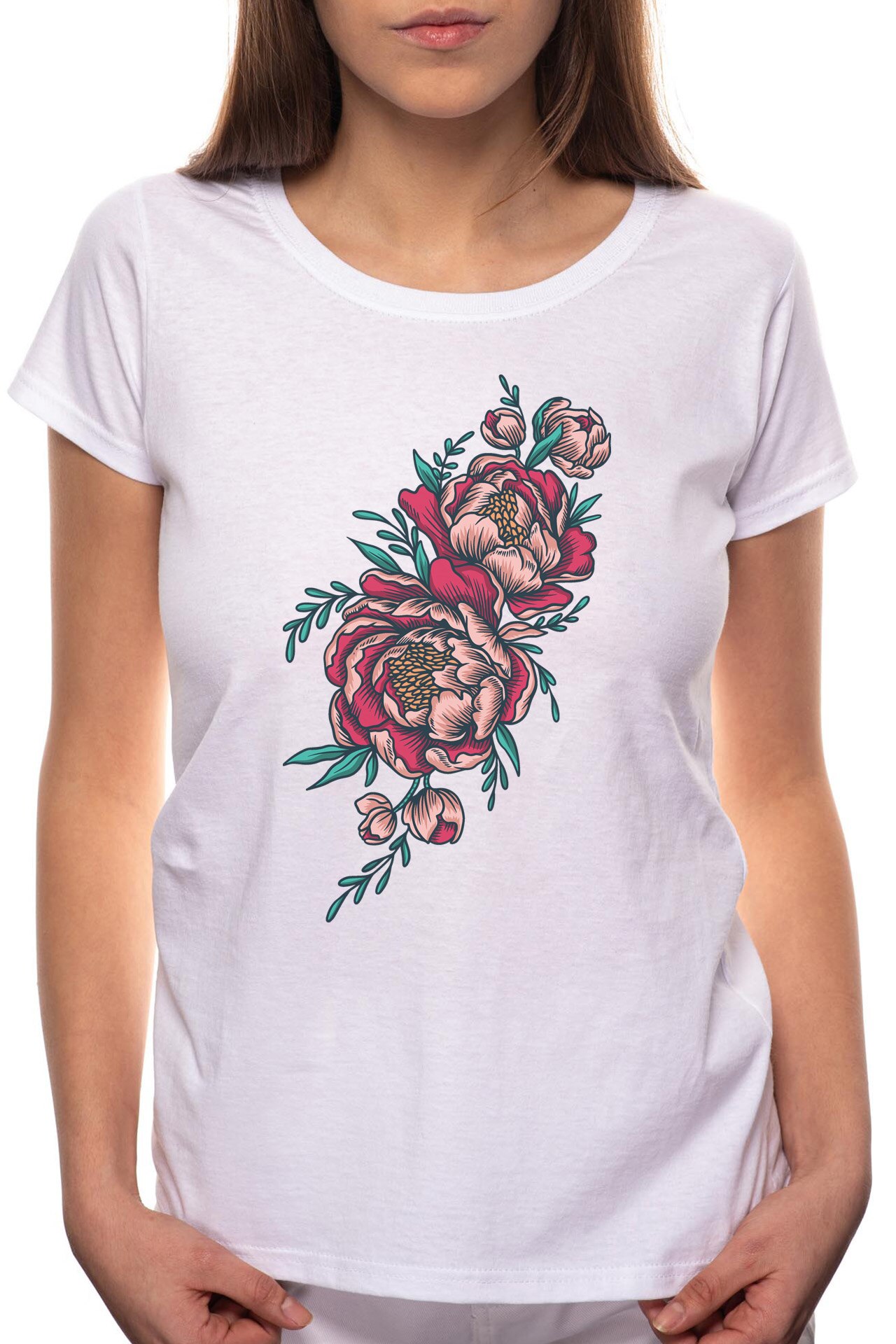 Tricou dama, Rose, 100% Bumbac, P304, Alb