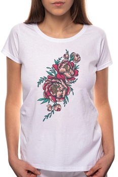 Tricou dama, Rose, 100% Bumbac, P304, Alb Tricou dama, Rose, 100% Bumbac, P304, Alb