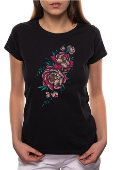 Tricou dama, Rose, 100% Bumbac, P304, Negru Tricou dama, Rose, 100% Bumbac, P304, Negru
