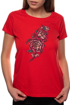 Tricou dama, Rose, 100% Bumbac, P304, Rosu Tricou dama, Rose, 100% Bumbac, P304, Rosu