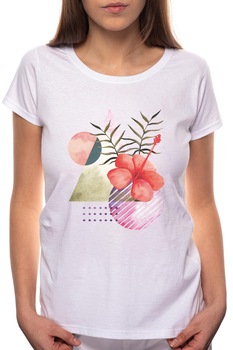 Tricou dama, Abstract Flower, 100% Bumbac, P307, Alb