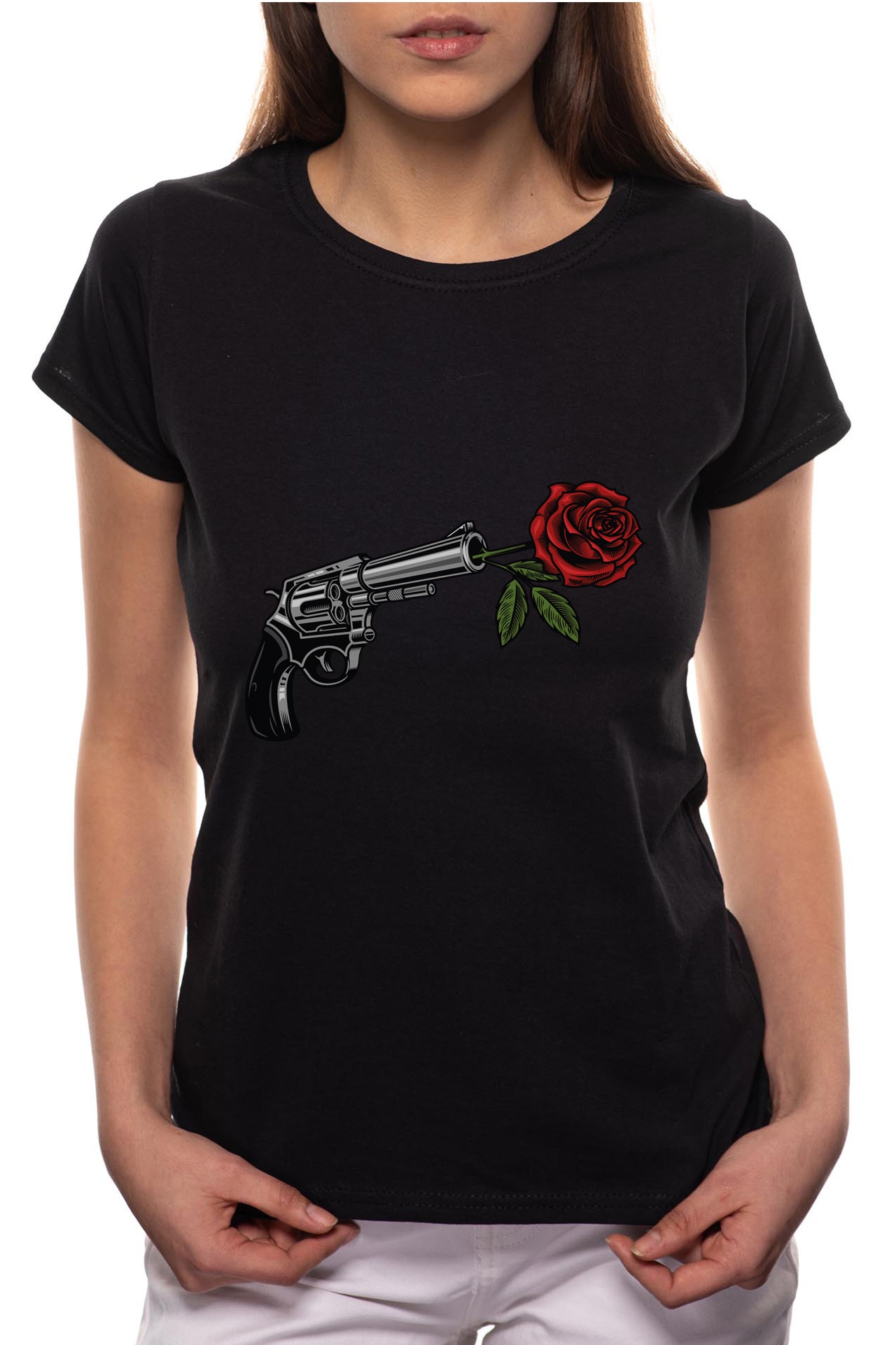 Tricou dama, Rose Weapon, 100% Bumbac, B305, Negru
