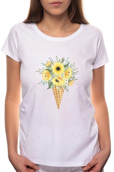 Tricou dama, Sunflower Ice Cream, 100% Bumbac, B308, Alb Tricou dama, Sunflower Ice Cream, 100% Bumbac, B308, Alb