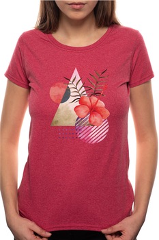 Tricou dama, Abstract Flower, 100% Bumbac, P307, Rosu Bordeaux Tricou dama, Abstract Flower, 100% Bumbac, P307, Rosu Bordeaux