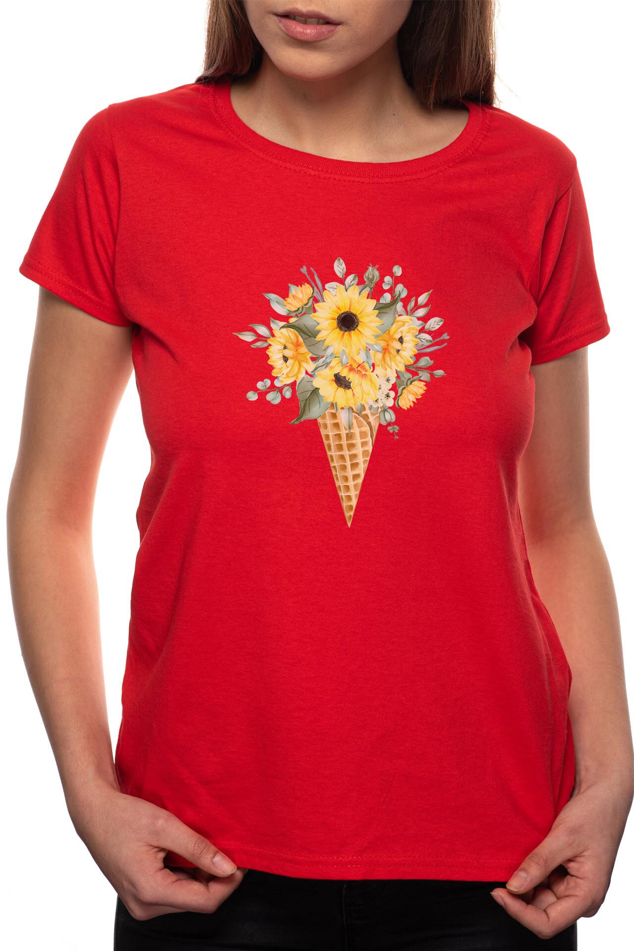 Tricou dama, Sunflower Ice Cream, 100% Bumbac, B308, Rosu