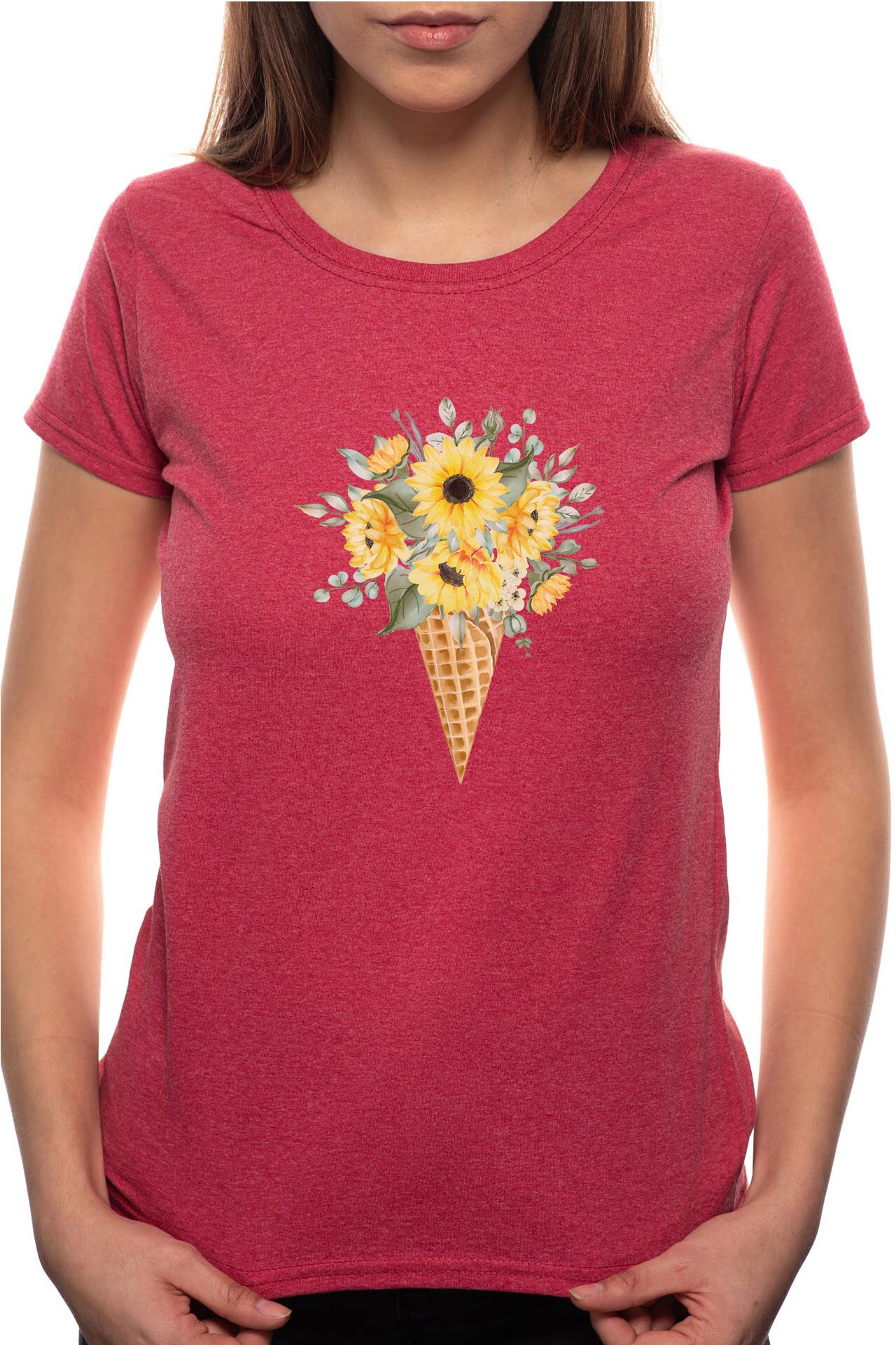 Tricou dama, Sunflower Ice Cream, 100% Bumbac, B308, Rosu Bordeaux