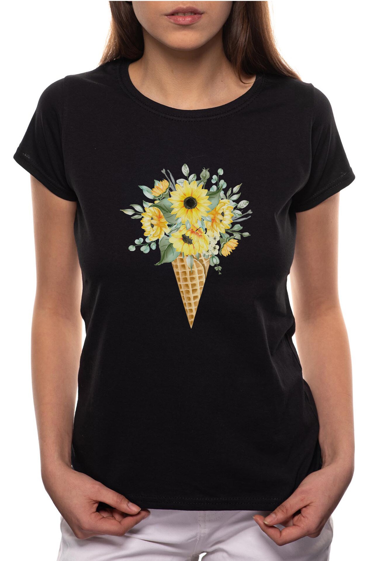 Tricou dama, Sunflower Ice Cream, 100% Bumbac, B308, Negru