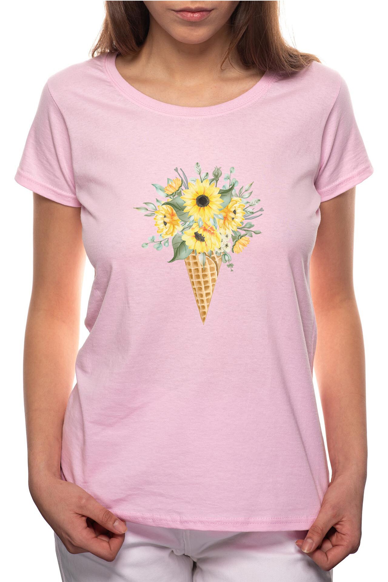 Tricou dama, Sunflower Ice Cream, 100% Bumbac, B308, Roz