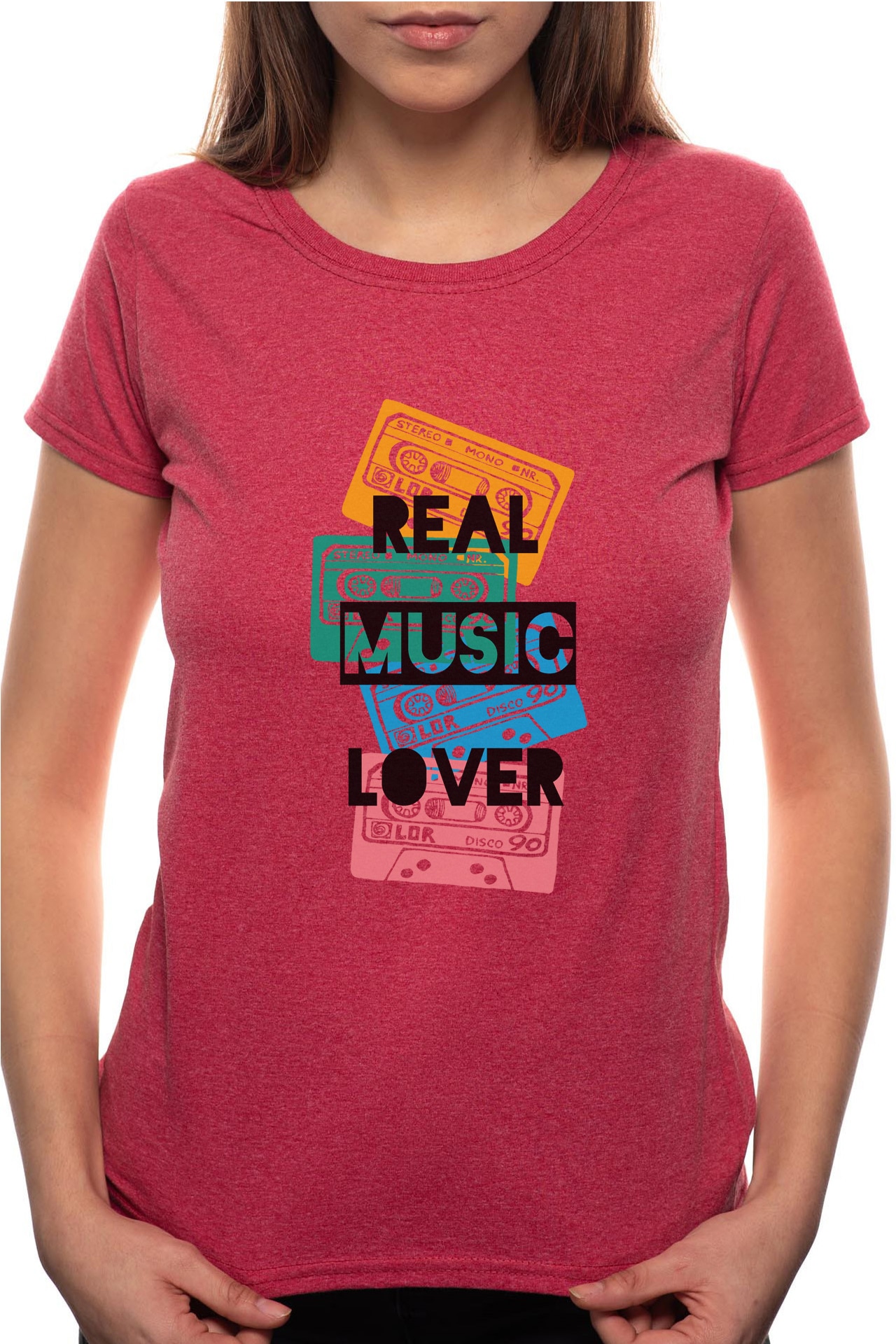 Tricou dama, Real Music Lover, 100% Bumbac, R312, Rosu Bordeaux