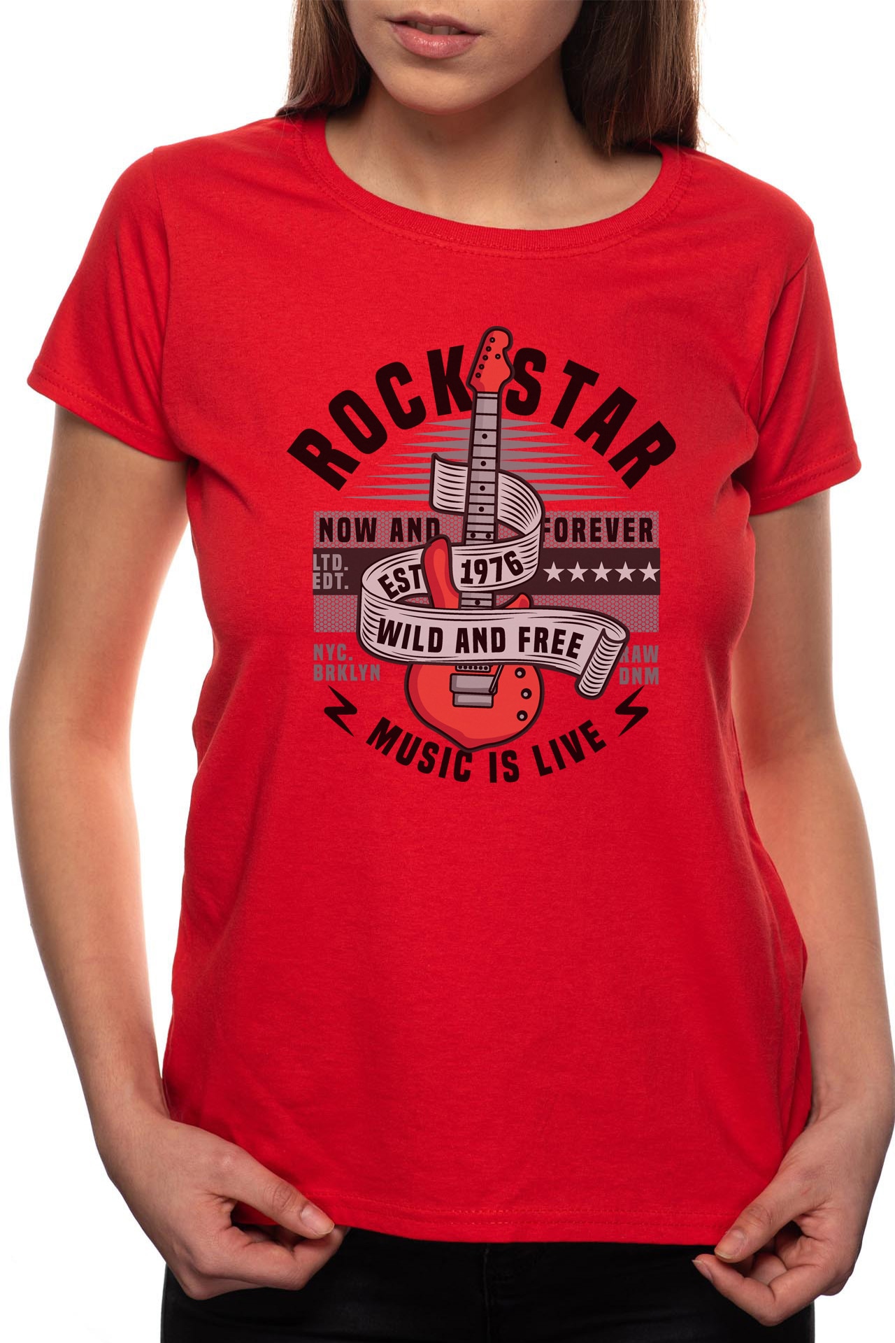 Tricou dama, Rockstar, 100% Bumbac, R311, Rosu