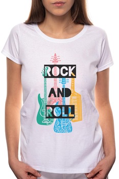 Tricou dama, Rock And Roll Music, 100% Bumbac, P313, Alb Tricou dama, Rock And Roll Music, 100% Bumbac, P313, Alb