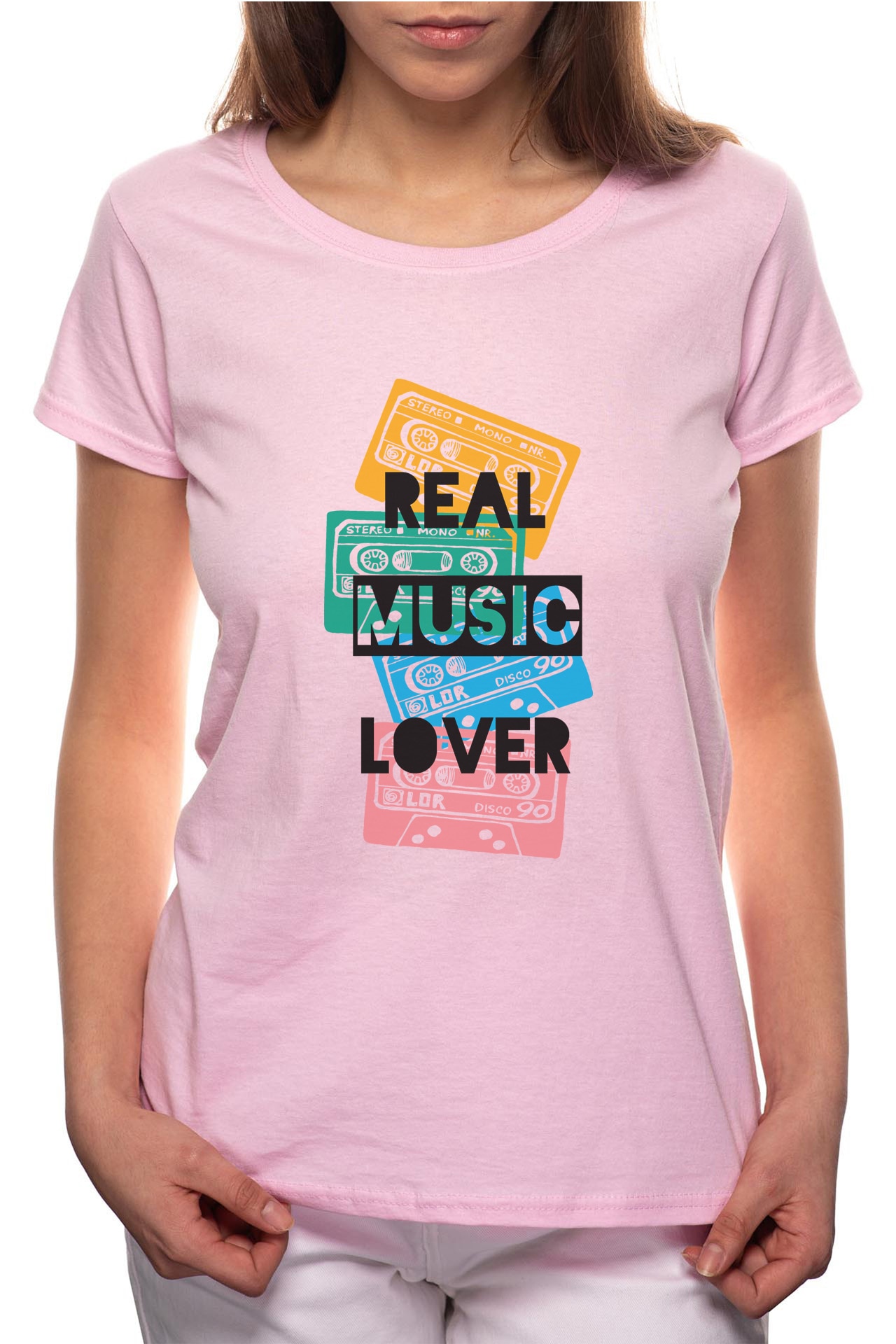 Tricou dama, Real Music Lover, 100% Bumbac, R312, Roz