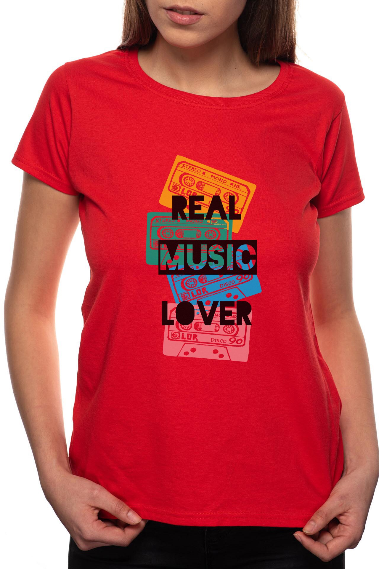 Tricou dama, Real Music Lover, 100% Bumbac, R312, Rosu