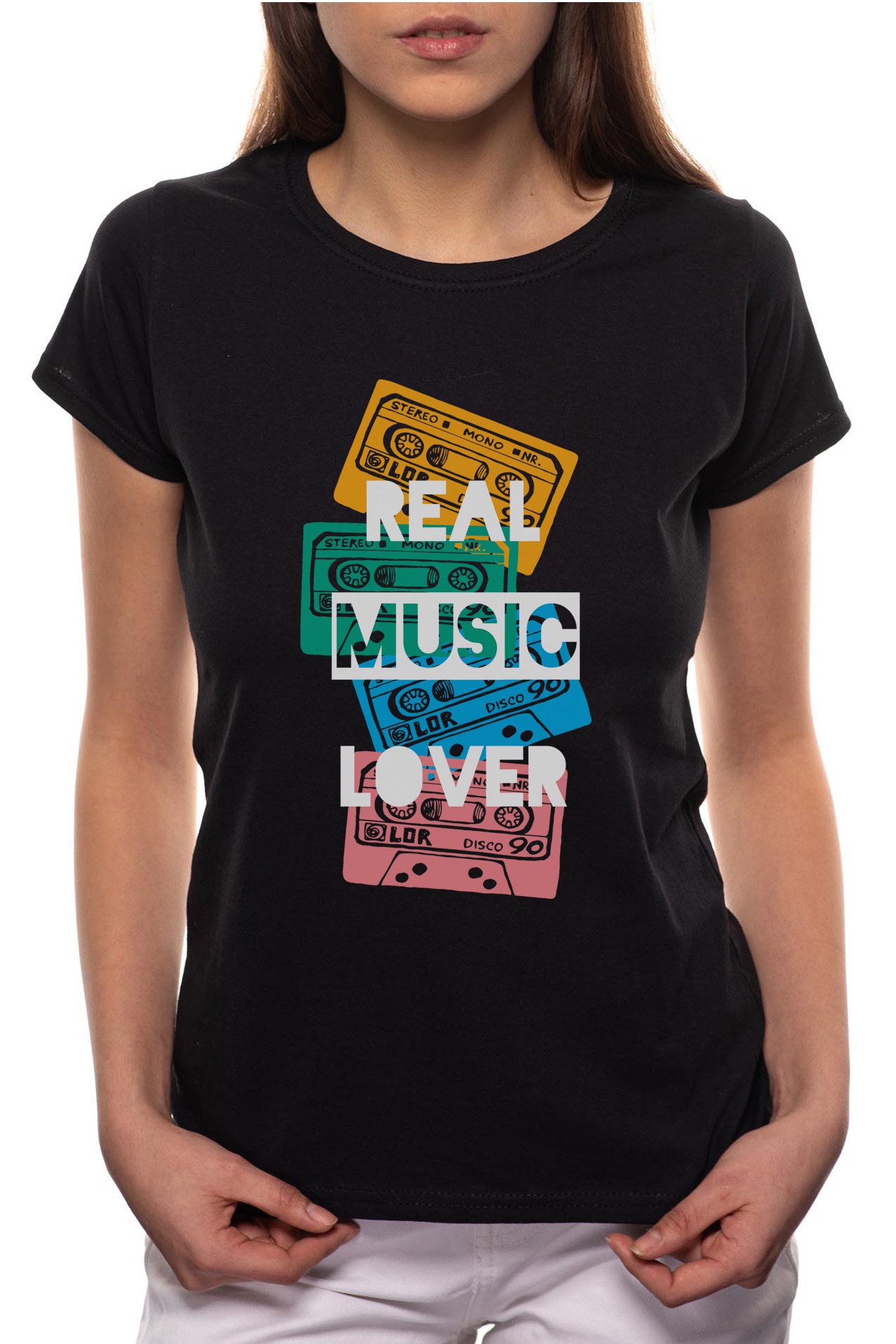 Tricou dama, Real Music Lover, 100% Bumbac, R312, Negru