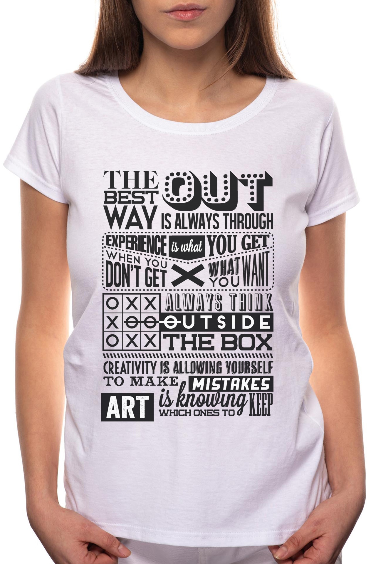 Tricou dama, Positive Think, 100% Bumbac, BR317, Alb