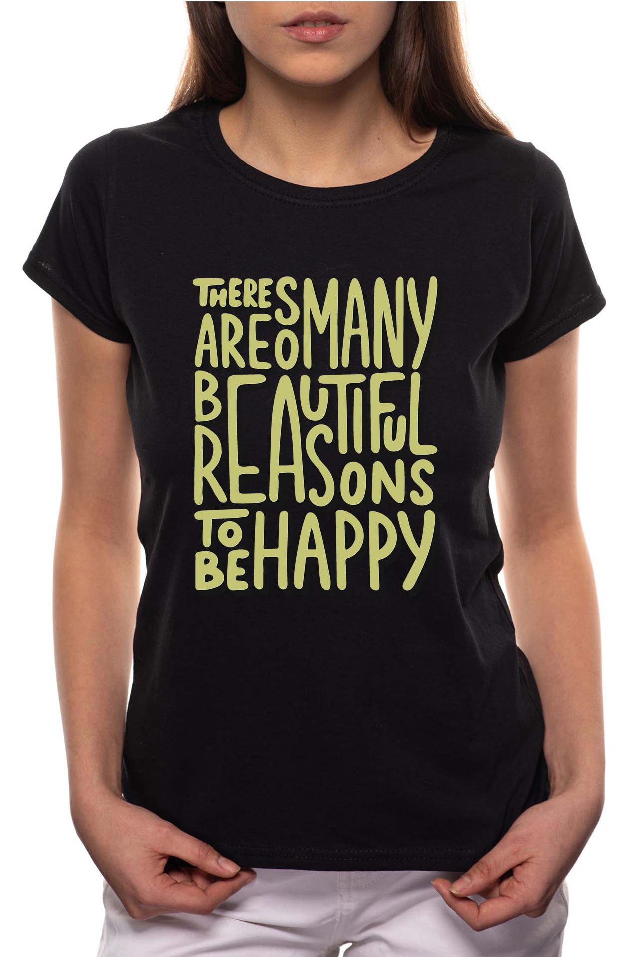 Tricou dama, Be Happy, 100% Bumbac, P316, Negru