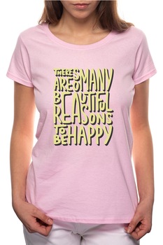 Tricou dama, Be Happy, 100% Bumbac, P316, Roz Tricou dama, Be Happy, 100% Bumbac, P316, Roz