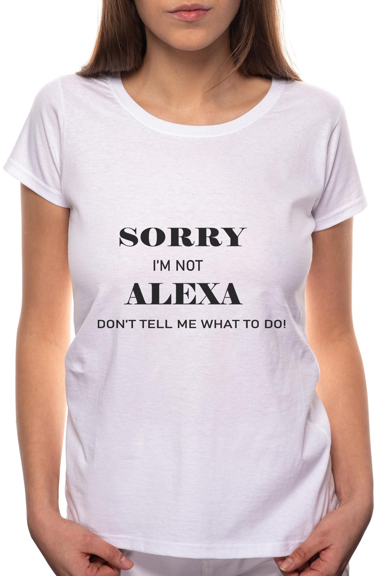 Tricou dama, Not Alexa, 100% Bumbac, B322, Alb