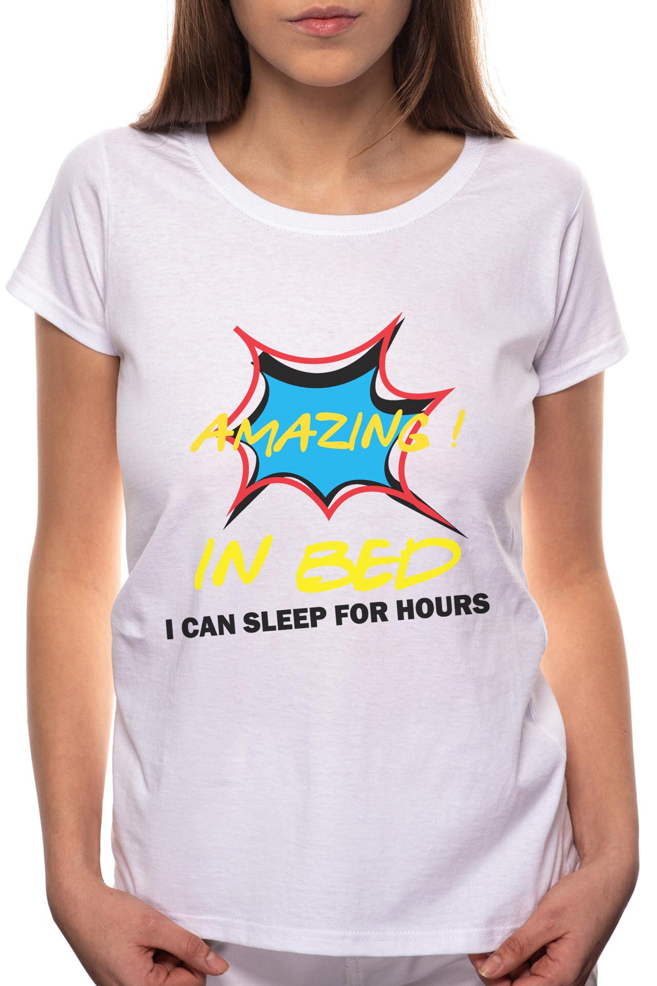 Tricou dama, Amazing In Bed, 100% Bumbac, P325, Alb
