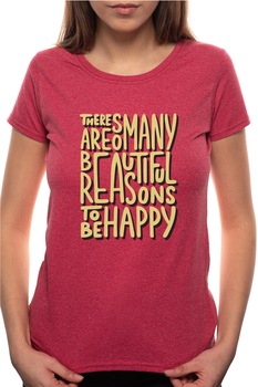 Tricou dama, Be Happy, 100% Bumbac, P316, Rosu Bordeaux Tricou dama, Be Happy, 100% Bumbac, P316, Rosu Bordeaux