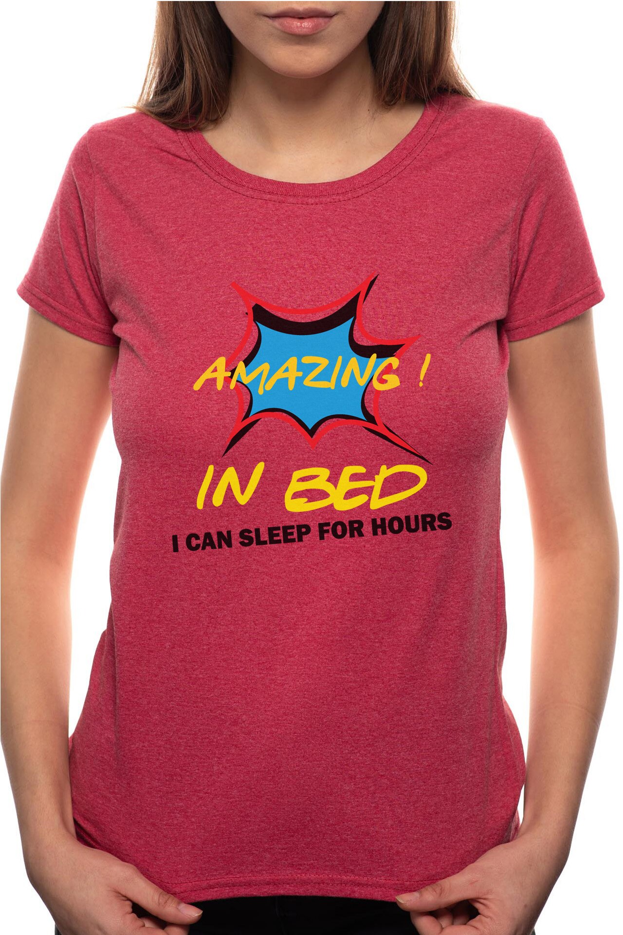 Tricou dama, Amazing In Bed, 100% Bumbac, P325, Rosu Bordeaux