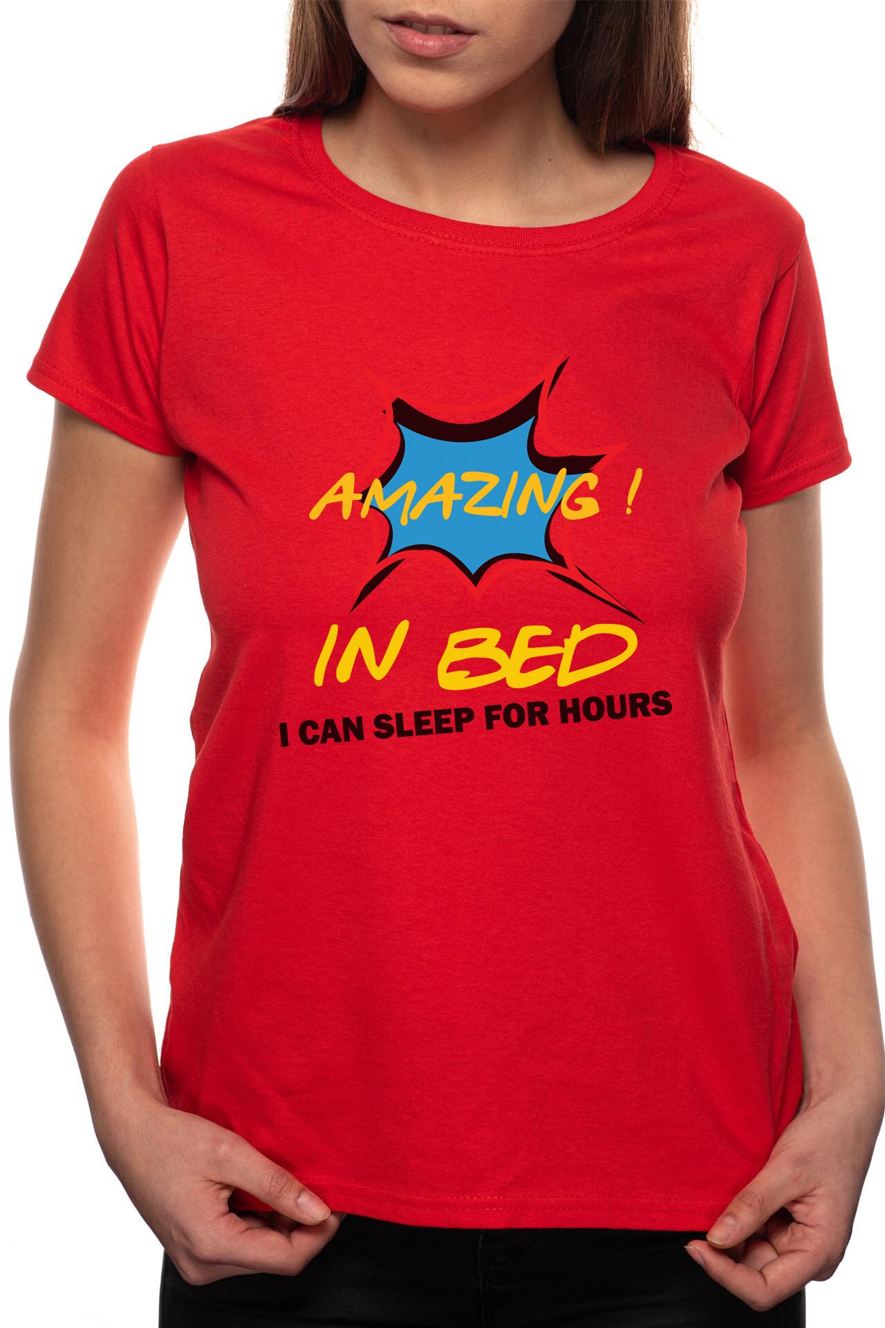 Tricou dama, Amazing In Bed, 100% Bumbac, P325, Rosu
