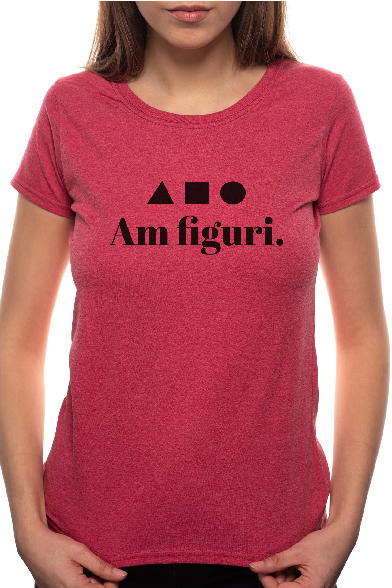 Tricou dama, Am Figuri, 100% Bumbac, B324, Rosu Bordeaux
